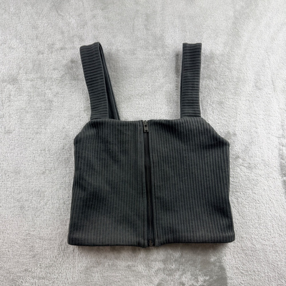 OFFLINE by Aerie Ribbed Zip Front Crop Tank Top Women's XS‎ Black
